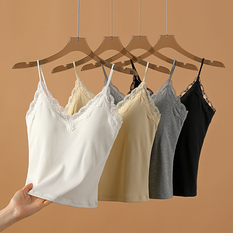 蕾丝吊带背心女内搭带胸垫文胸一体美背白色上衣2025新款春夏外穿