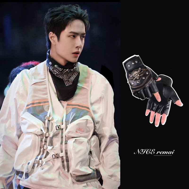 机能风半指手套小众朋克走秀DS演出街舞蹦迪摇滚骑行铆钉JK配饰潮,淘宝优惠券,粉丝福利购,淘宝优惠卷