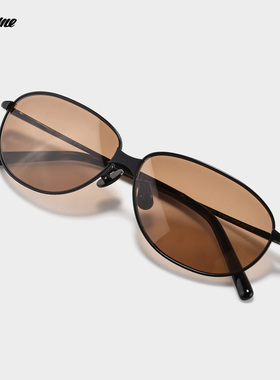 Fakeme 2026年新品复古椭圆窄框钛太阳镜百搭时尚遮阳墨镜 hollis