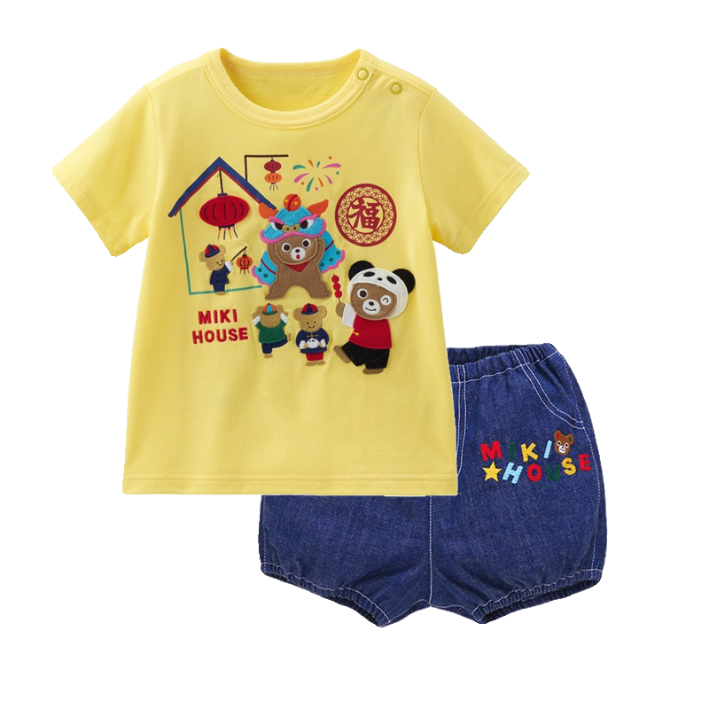 miki童装~新款儿童夏季卡通熊兔游玩元素印花短袖休闲圆领衫 - 图3