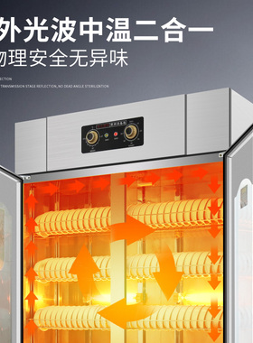 光波消毒柜商用饭店餐饮碗柜立式双门大容量不锈钢热风循环保洁柜