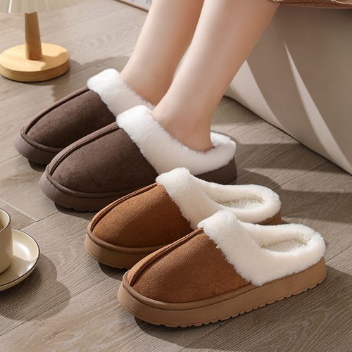 棉拖鞋男士秋冬季室内家居家防滑厚底情侣踩屎感毛毛绒保暖月子鞋 - 图1