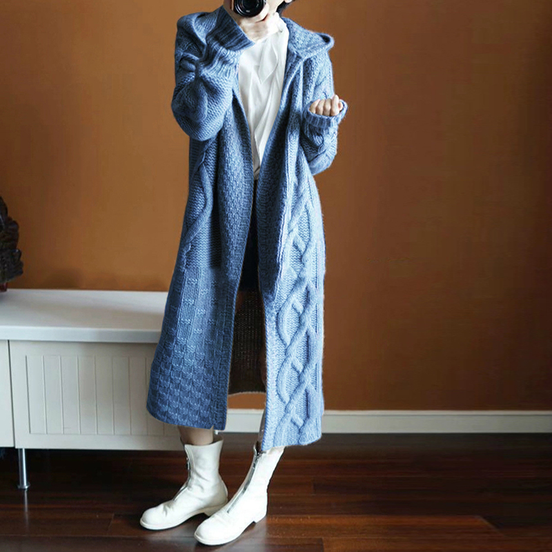 2020秋冬新款中长款连帽开衫羊毛衫 绒志祺毛针织衫