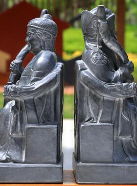 石雕土地公土地婆家用石头摆件福德正神保平安土地庙供奉青石装饰