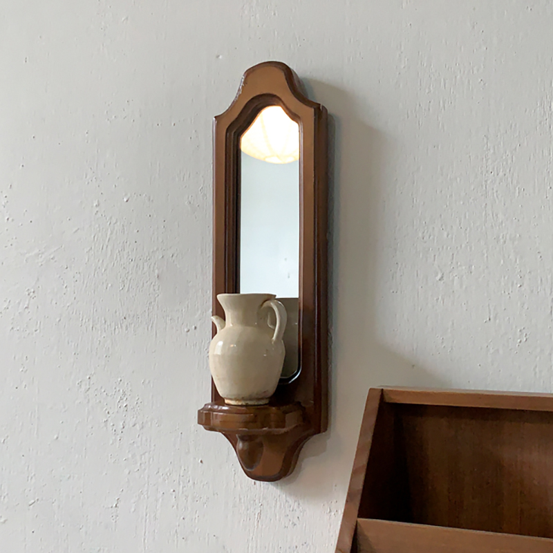 闻森家居复古壁挂烛台置物架法式实木客厅上墙面装饰镜中古小镜子 - 图1