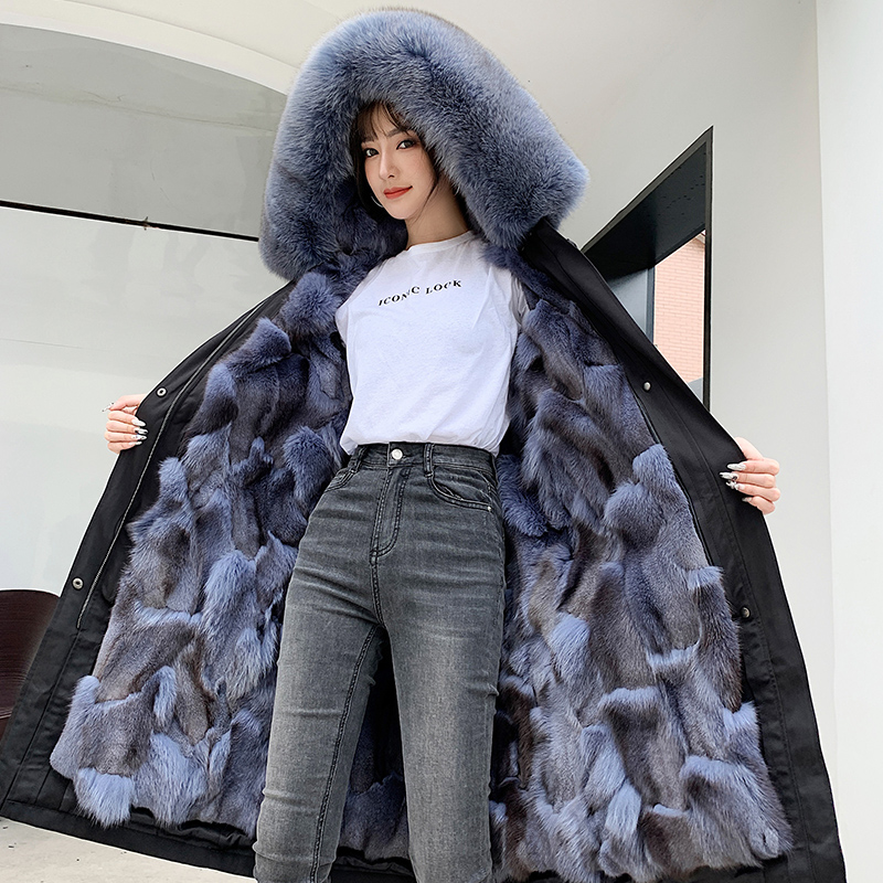 派克服女2020新款冬狐狸毛皮草内胆 古奈妍皮草