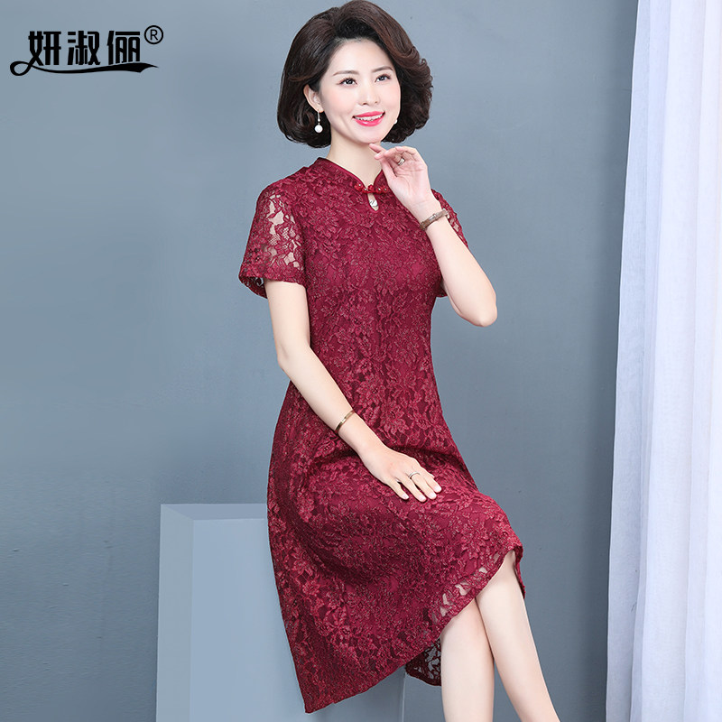 中年妈妈春装连衣裙新款高端平时可穿中式旗袍喜婆婆婚宴礼服裙子