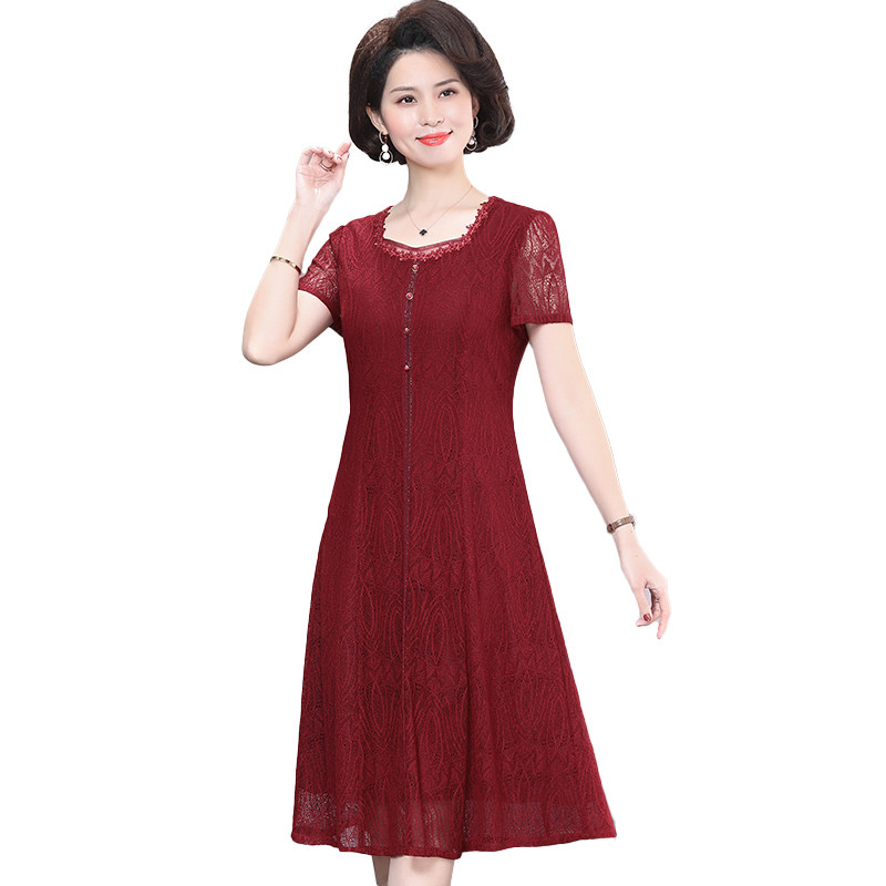 妈妈夏季蕾丝连衣裙高贵洋气2024新款时尚平时可穿喜婆婆婚宴礼服