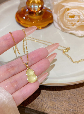 新中式复古葫芦项链配饰女小众个性百搭钛钢锁骨链简约高级感颈链