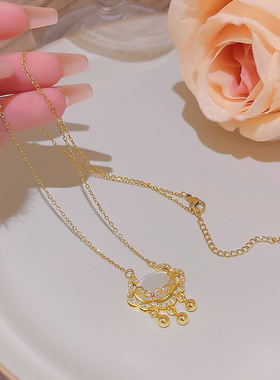 中国风平安锁项链女生钛钢祥云如意长命锁吊坠钛钢不掉色饰品