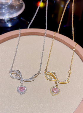 甜美气质爱心钛钢配饰女夏季轻奢小众高级感吊坠时尚百搭锁骨链女