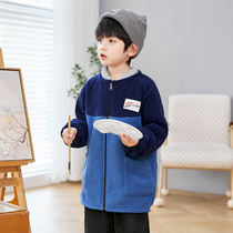 Boy shake grain suede jacket long sleeve zipped down jacket clothing Child cotton padded jacket autumn and winter foreign air baby hooded sweatshirt