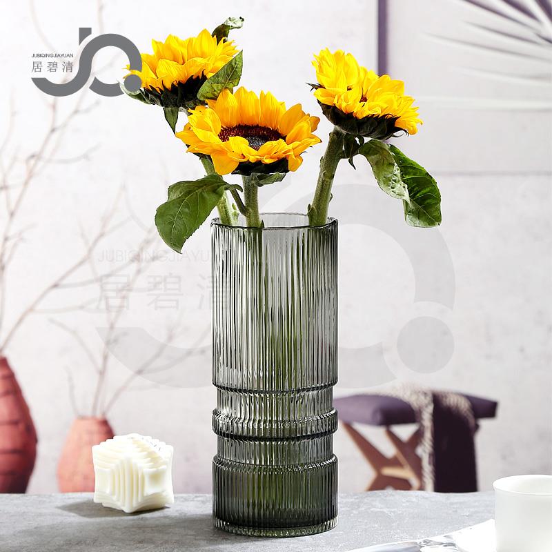 欧式创意竖纹玻璃花瓶原色客厅台面插花摆件水养富贵竹鲜花百合 - 图2