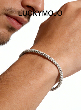 LUCKYMOJO土耳其古法编织工艺99足银手链麻花设计男女同款简约