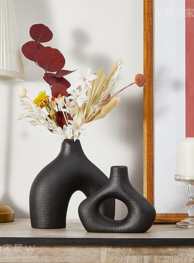 现代简约创意陶瓷白色花瓶家居客厅电视柜装饰摆件花器办公桌摆设