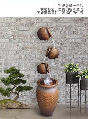 仿陶罐流水口水幕墙流水罐庭院鱼池水景田园几何玻璃钢喷泉摆件