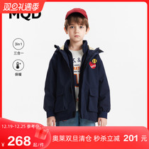 (One Clothe Three Wear) MQD Boy Clothing Boy Lian Hat Windsuit 23 Spring New Windproof Parquet Pattern Fashion Blouse