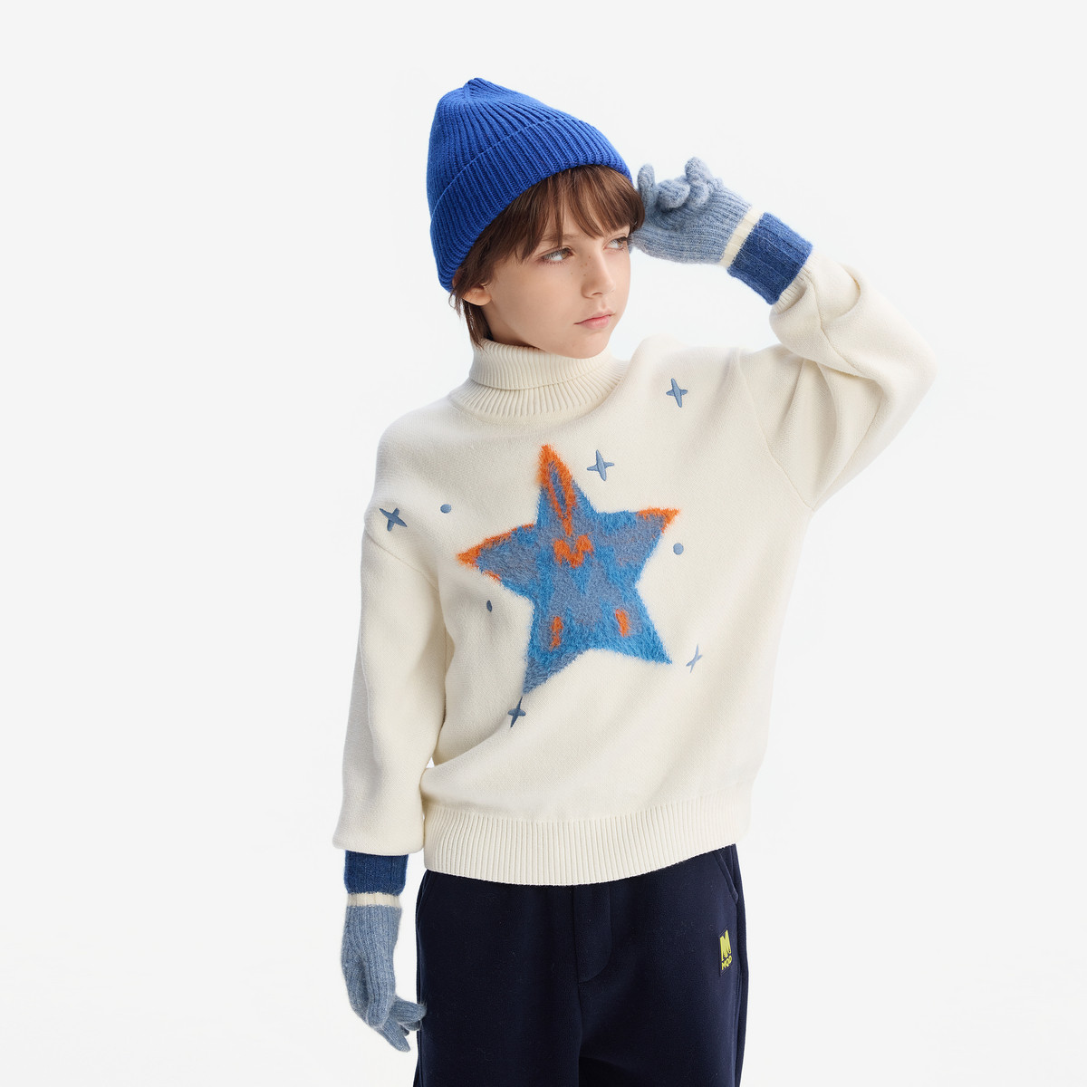 MQD童装男童毛衣2025冬新款儿童高领针织衫中大童保暖绣花上衣厚,淘宝优惠券,粉丝福利购,淘宝优惠卷