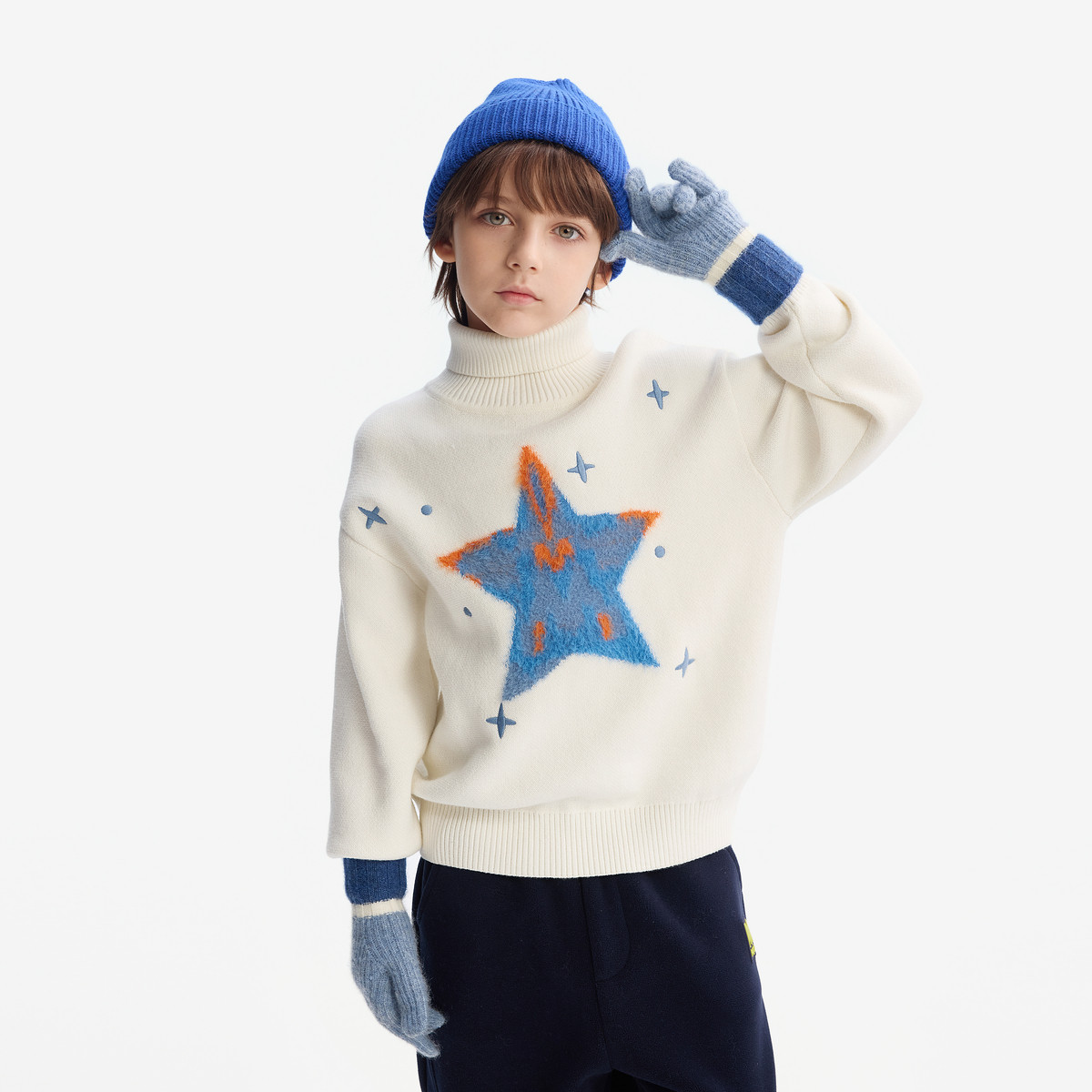 MQD童装男童毛衣2025冬新款儿童高领针织衫中大童保暖绣花上衣厚,淘宝优惠券,粉丝福利购,淘宝优惠卷