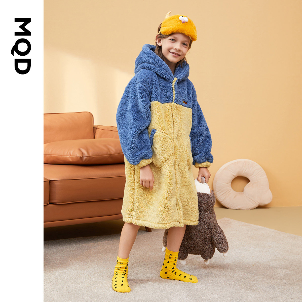 mqd男童21秋冬新款卡通北极绒浴袍 mqd童装outlets店家居服套装