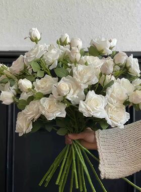 复古焦边田园玫瑰仿真花束高档软装客厅家居摆件假花插花摆设花艺