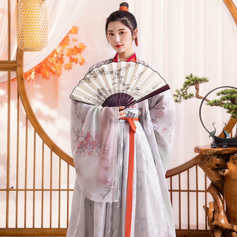 银狐女魏晋风古装交领齐腰广袖汉服 知月馨汉服