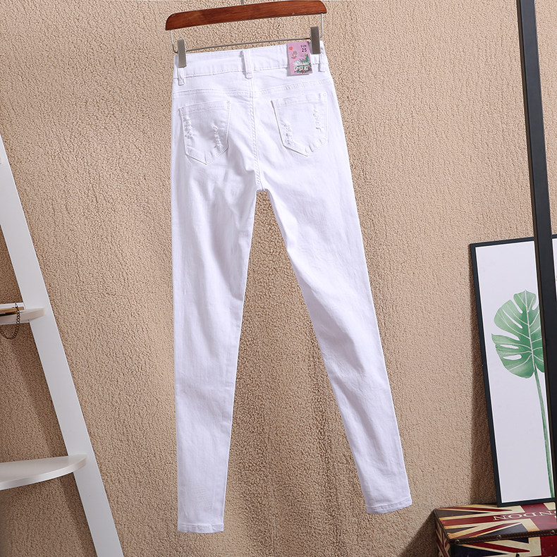 白色2020年夏季纯棉牛仔紧身九分裤 紫萝莲打底裤