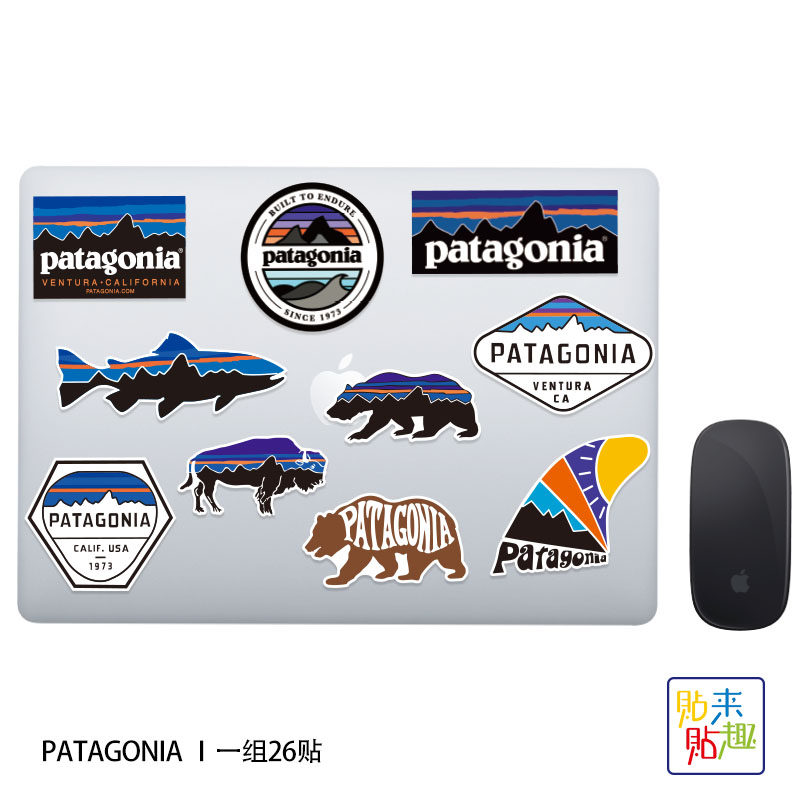 Patagonia户外野营潮牌贴纸个性巴塔鱼滑板机车头盔贴画防水定制 忆美时尚