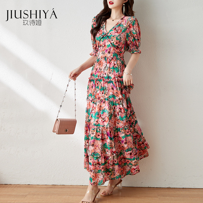 玖诗娅新款杭州桑蚕丝时尚女连衣裙 玖诗娅连衣裙