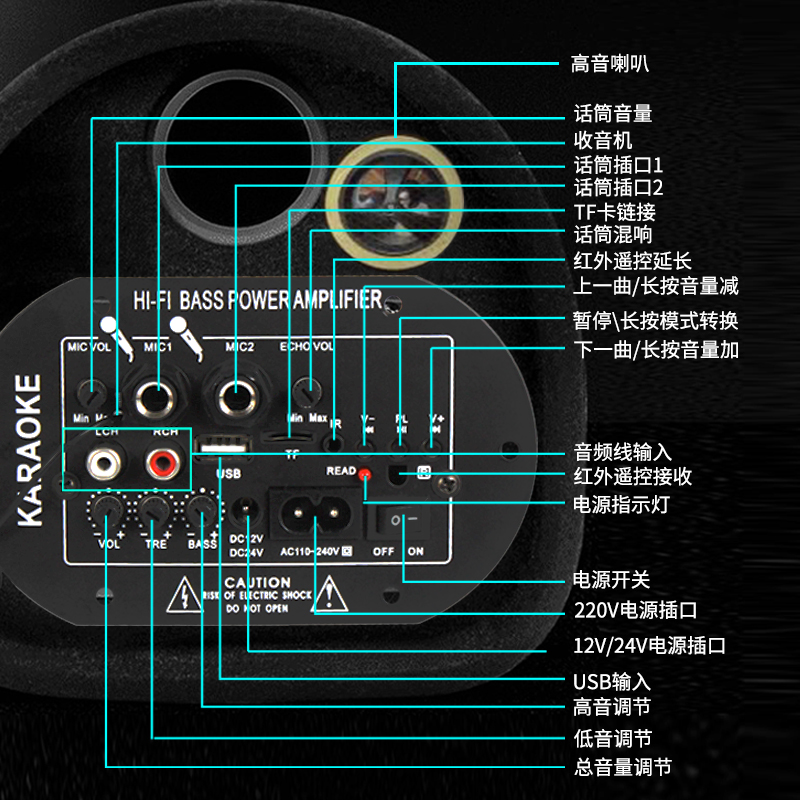 先科车载低音炮12v24v重低音汽车改装大音量音箱无线蓝牙车用音响 - 图3