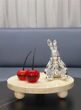 现代简约洞石圆形l托盘摆件客厅卧室玄关茶几电视柜样板房家居饰