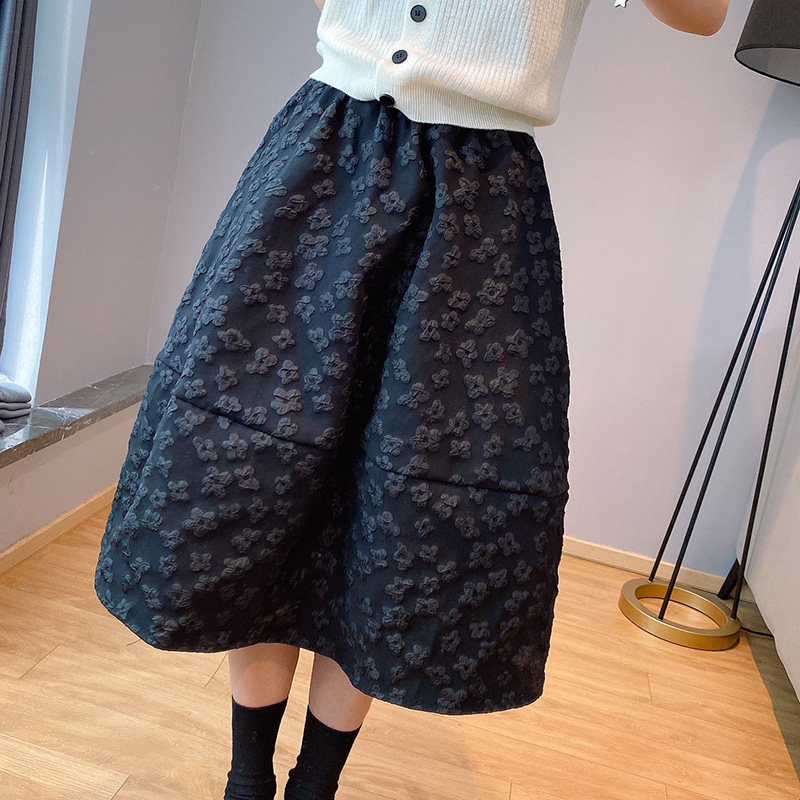 黑色中长款春秋2022新款碎花半身裙 紫陌悠半身裙