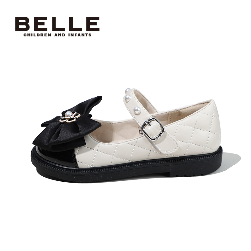 百丽童鞋儿童公主鞋洋气百搭蝴蝶结单鞋秋季女童女孩软底宝宝皮鞋