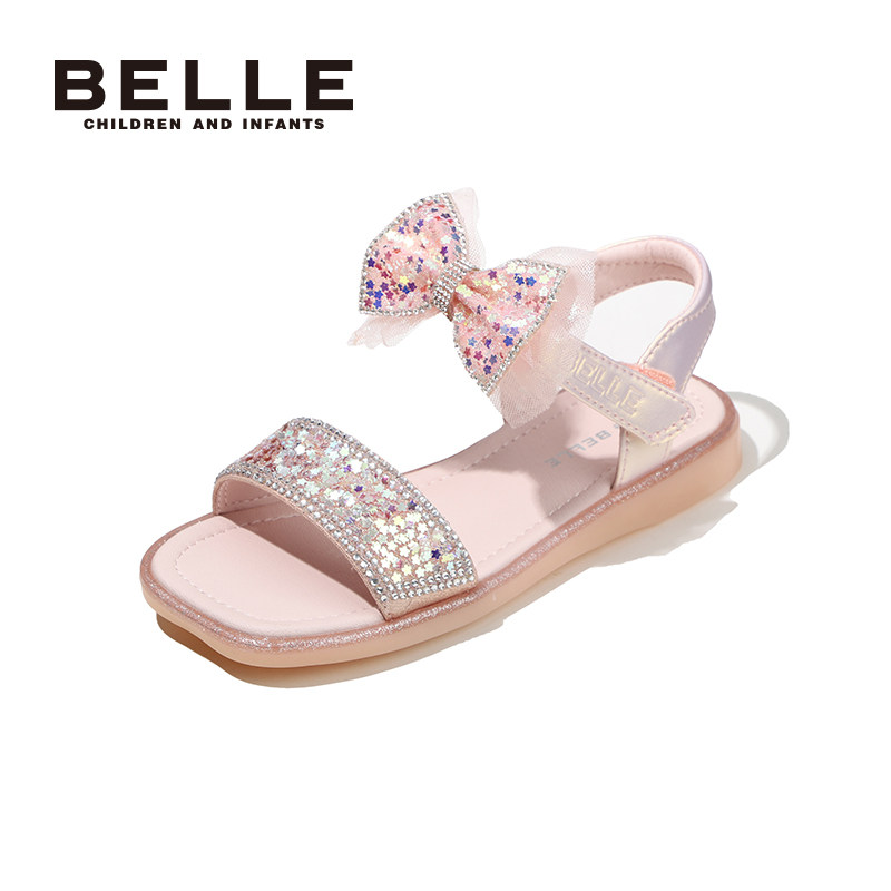 百丽童鞋夏季透气儿童凉鞋女童时尚淑女风公主鞋蝴蝶结闪钻露趾鞋,淘宝优惠券,粉丝福利购,淘宝优惠卷