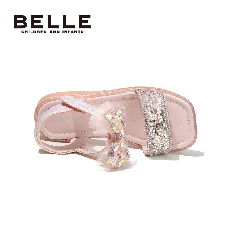 百丽童鞋夏季透气儿童凉鞋女童时尚淑女风公主鞋蝴蝶结闪钻露趾鞋,淘宝优惠券,粉丝福利购,淘宝优惠卷