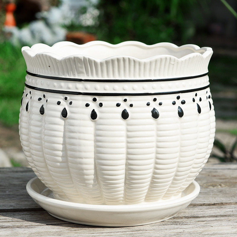 简约花盆陶瓷白色带托盘大号家用绿植绿萝吊兰特价清仓客厅阳台盆,淘宝优惠券,粉丝福利购,淘宝优惠卷