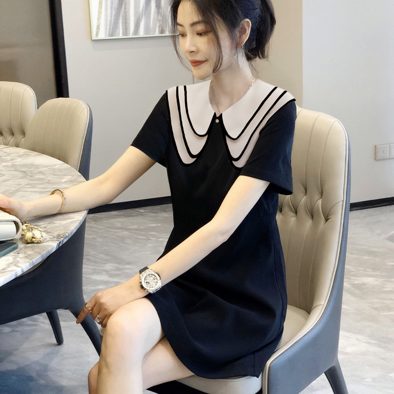 娃娃领雪纺流行休闲小个子直筒短裙 赛美意女装连衣裙