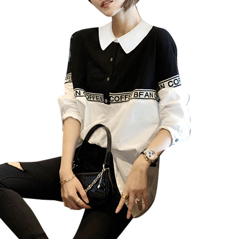 秋季拼接长袖宽松休闲欧货早衬衫 赛美意女装衬衫
