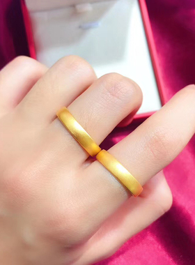 情侣款对戒磨砂指环古法黄金