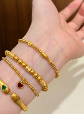 黄金金鱼手链女999足金年年有余钱币金珠手环纯金手饰送女友礼物