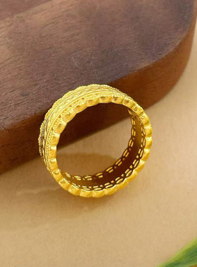 5D硬金黄金腰缠万贯戒指女999足金大气镂空中午饭指环食指戒送礼