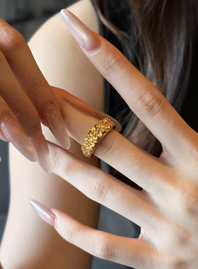 5D硬金黄金繁花戒指女999足金点钻镶嵌气质花朵纯金指环送礼百搭