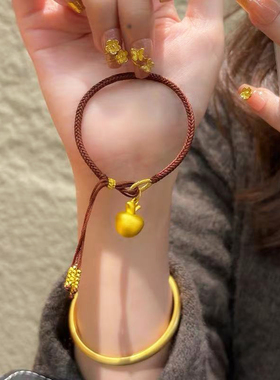 3D硬金黄金圣诞苹果手链女999足金平安果手工编织手绳纯金送女友