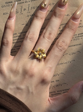 5D硬金黄金枫叶雪花戒指女999足金2026新款点钻镶嵌气质指环送礼