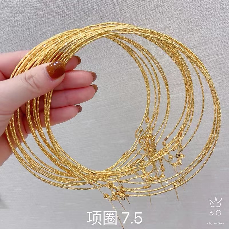 5G黄金项圈999足金2023新款女士个性潮流转运珠项链纯金光珠吊坠