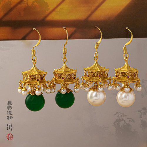 昼影造物《玲珑宫灯》新中式项链宫廷风耳环高级感红玛瑙耳饰套装 - 图2