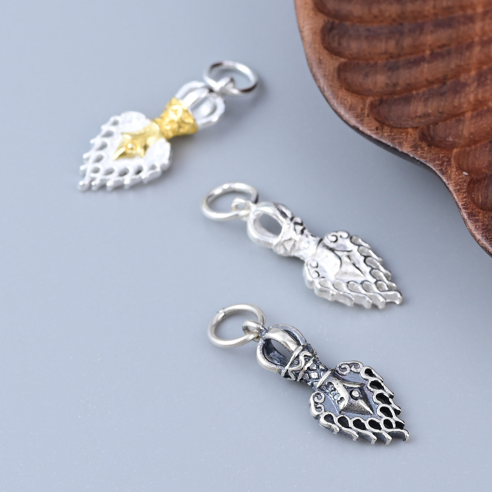 S925纯银火焰金刚杵吊坠 复古藏式文玩分色DIY项链手串饰品配件,淘宝优惠券,粉丝福利购,淘宝优惠卷