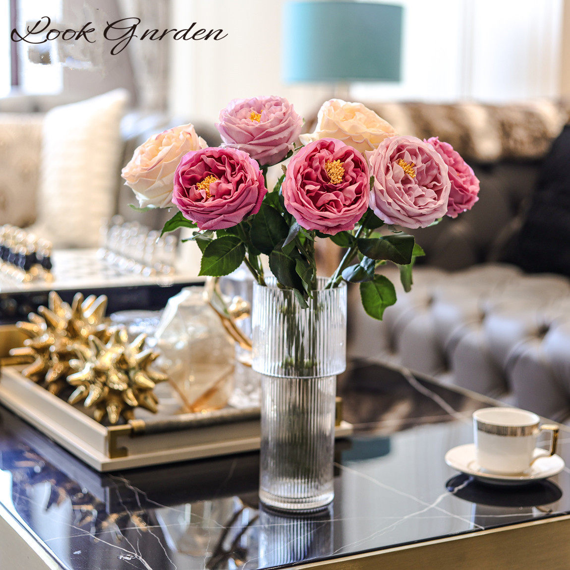 高档玫瑰花仿真花手感保湿奥斯汀花束客厅干花束装饰轻奢家居摆设,淘宝优惠券,粉丝福利购,淘宝优惠卷