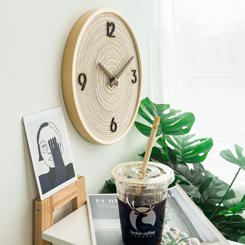 Sun fabric Japanese style living room bedroom wooden silent wall clock