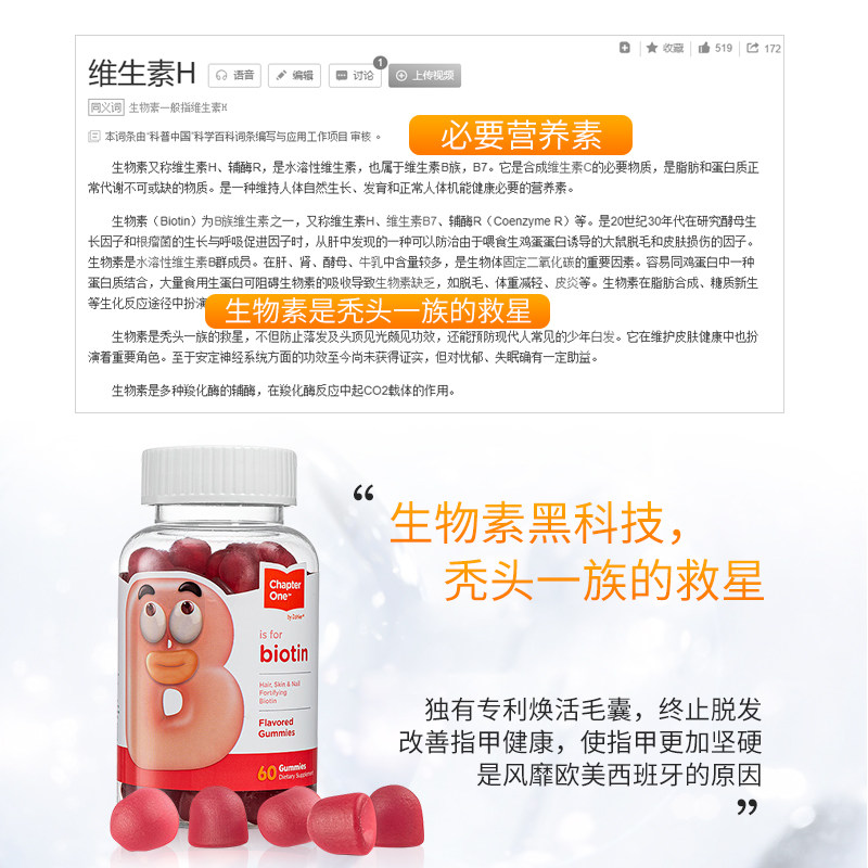 维生素h维生素b6 b7 biotin b软糖 zahler海外B族维生素